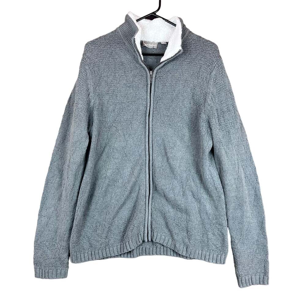Croft & Barrow Womens Sweater Gray Cardigan Zip Up Sherpa Collar Knit XL